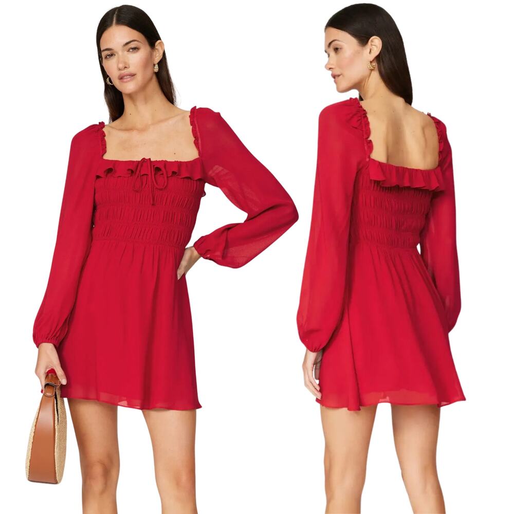 Reformation Morris Mini Dress Ruffle Bow Smocked Boho Summer Preppy Romantic 2